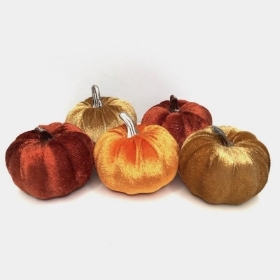 5 Gold Brown Velvet Pumpkins in Bag