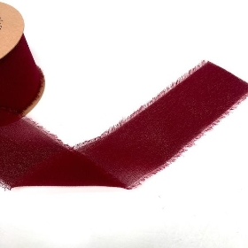 Burgundy Frayed Boho Chiffon Ribbon 5yds