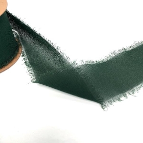 Dark Green Frayed Boho Chiffon Ribbon 5yds