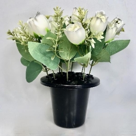 White Rose Mix Grave Pot 28cm