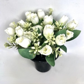 White Rose Mix Grave Pot 28cm