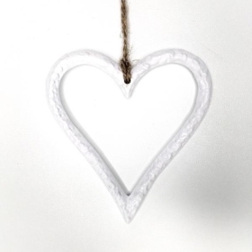 White Enamel Hanging Heart 13cm