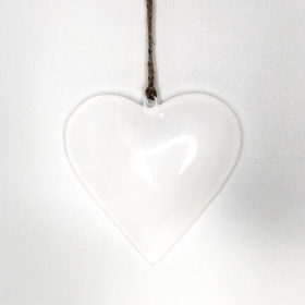 White Enamel Hanging Heart 13cm