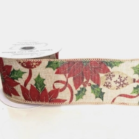 Glitter Poinsettia Ribbon 63mm