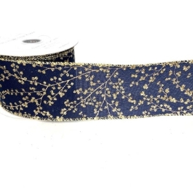 Navy & Gold Berry Ribbon 63mm