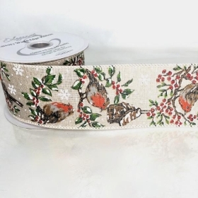 Festive Robin Ribbon 63mm