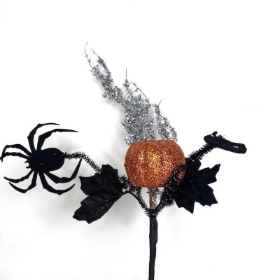 Spider & Pumpkin Glitter Pick 33cm