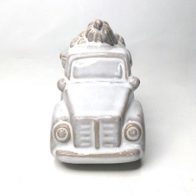 White Ceramic Car & Pumpkins 9cm