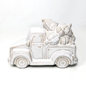 White Ceramic Car & Pumpkins 9cm