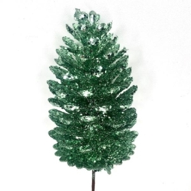 Green Glitter Pinecone Stem 45cm