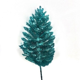 Turquoise Glitter Pinecone Stem 45cm