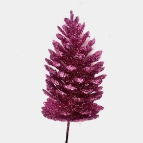 Pink Glitter Pinecone Stem 45cm