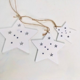 3 x White Christmas Star Hangers