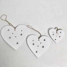 3 x White Christmas Heart Hangers