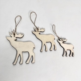 3 x Natural Christmas Reindeer Hangers