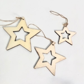 3 x Natural Christmas Star Hangers