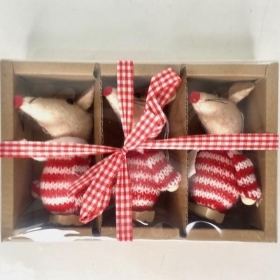 3 x Hanging Xmas Mouse 17cm