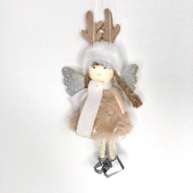 Cream Hanging Xmas Angel 17cm