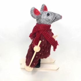 Burgundy Fabric Mouse on Ski's 16cm