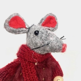 Burgundy Fabric Mouse on Ski's 16cm