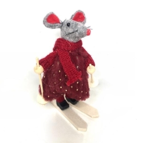 Burgundy Fabric Mouse on Ski's 16cm