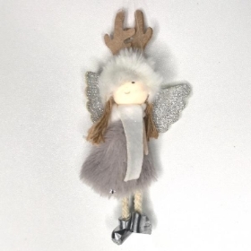 Grey Hanging Xmas Angel 17cm