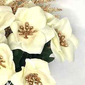 Ivory Gold Christmas Rose & Fern Bush 25cm