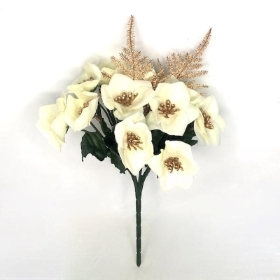 Ivory Gold Christmas Rose & Fern Bush 25cm