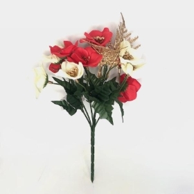 Red Ivory Christmas Rose & Fern Bush 25cm