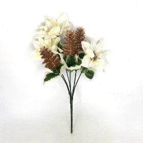 Ivory Velvet Poinsettia & Cone Bush 30cm