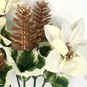 Ivory Velvet Poinsettia & Cone Bush 30cm