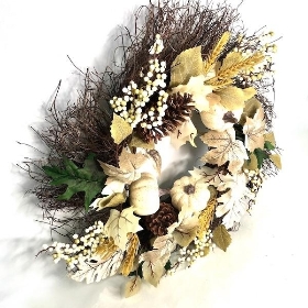 White Pumpkin & Pinecone Wreath 55cm