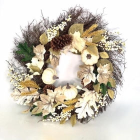 White Pumpkin & Pinecone Wreath 55cm