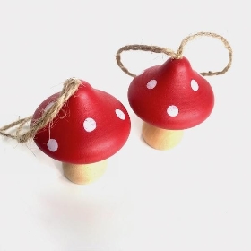 10 x Wooden Hanging Toadstool 5cm