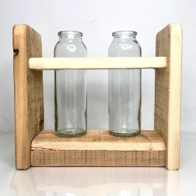 Clear Duo Vase In Wooden Stand 20cm