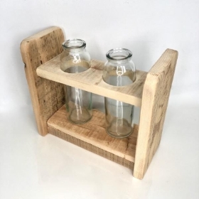 Clear Duo Vase In Wooden Stand 20cm