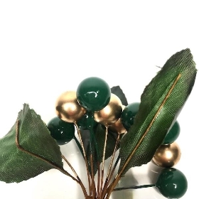 Green & Gold Berry Cluster 12cm