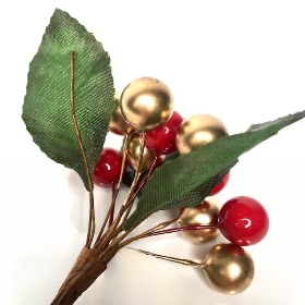 Red & Gold Berry Cluster 12cm