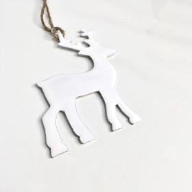 White Enamel Hanging Reindeer 10cm