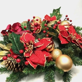 Poinsettia & Bauble Wreath 60cm