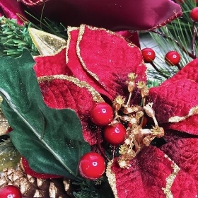 Poinsettia & Bauble Wreath 60cm