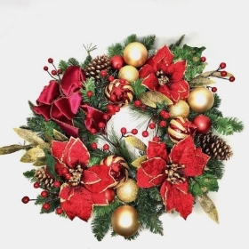 Poinsettia & Bauble Wreath 60cm