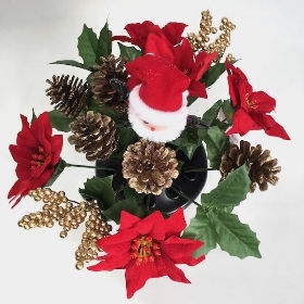 Red Velvet Poinsettia Grave Pot Santa 26cm