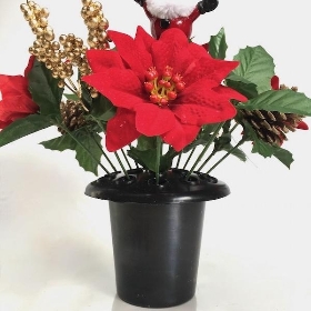 Red Velvet Poinsettia Grave Pot Santa 26cm