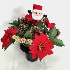 Red Velvet Poinsettia Grave Pot Santa 26cm