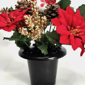 Red Velvet Poinsettia Grave Pot Snowman 26cm