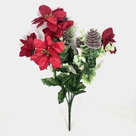 Red Cone & Poinsettia Bush 39cm