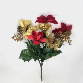 Gold Red Poppy & Poinsettia Bush 44cm