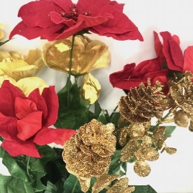 Gold Red Poppy & Poinsettia Bush 44cm