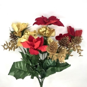 Gold Red Poppy & Poinsettia Bush 44cm